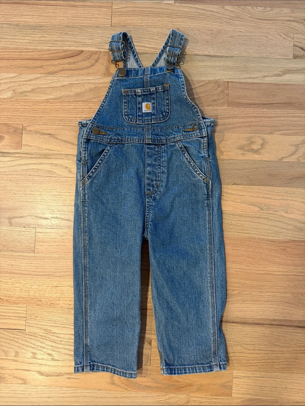 Carhartt Kids Denim Bib Overalls Blue Adjustable Carpenter Toddler Boys  Size 2T